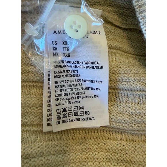 NWOT American Eagle XXL Oatmeal Beige Ribbed Short Sleeve Sweater Polo - Picture 3 of 4